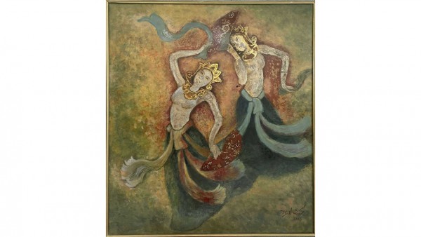 Tiên nữ Đình Thổ Hà. (80cm x 90cm) <br> Sơn mài (2015) <br> Lê Ngọc Hiếu (1934-)