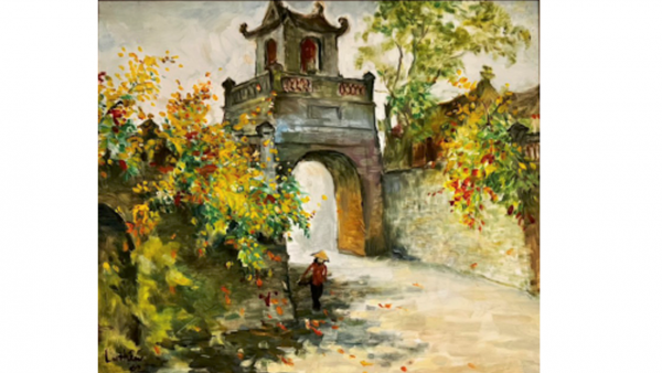 Hanoi Old City Gate <br> (50cm x 80cm)<br>Oil on Canvas (2002) <br>Le Ngoc Hieu (1934-)
